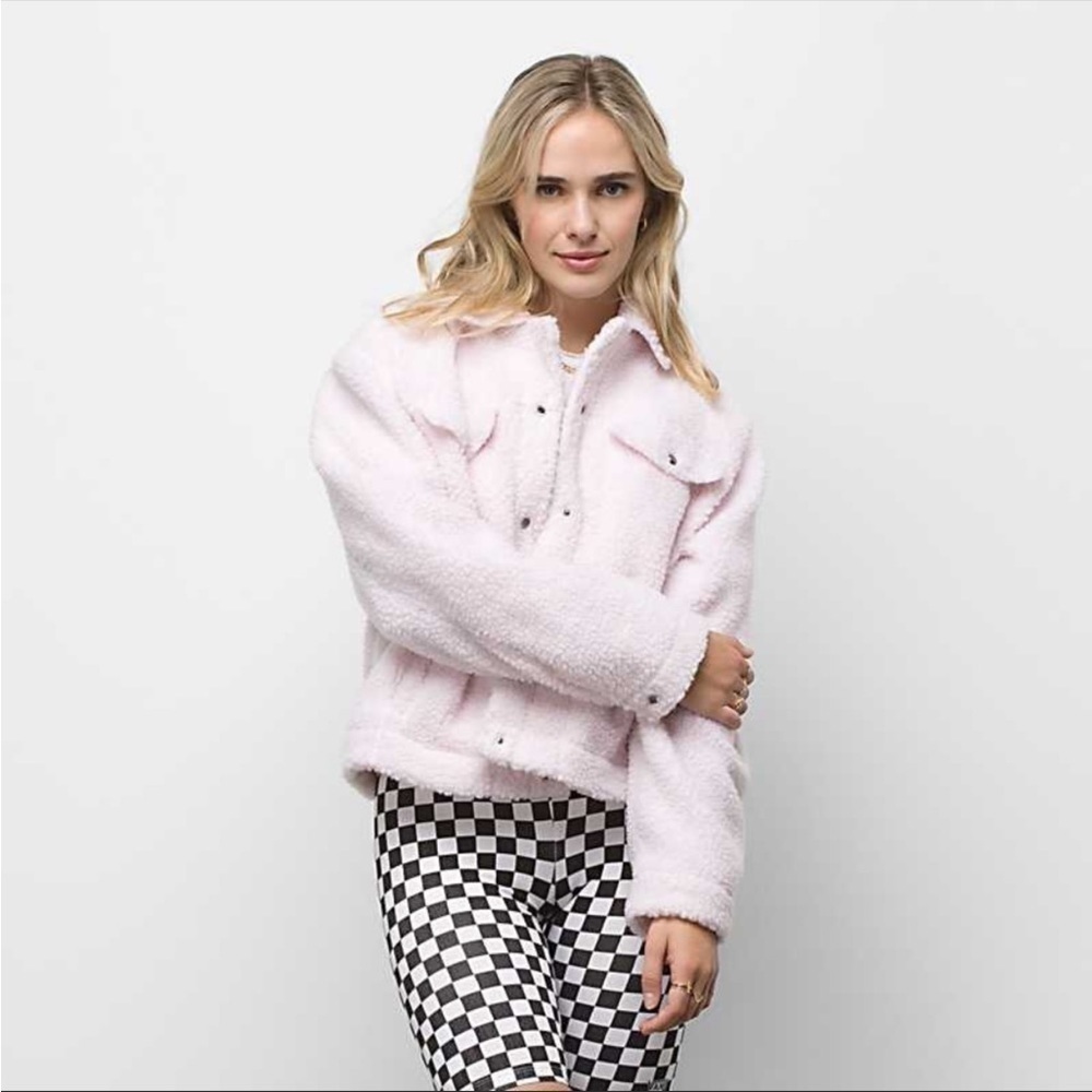 Vans Pink Boxy Sherpa Trucker Jacket Size Large Women